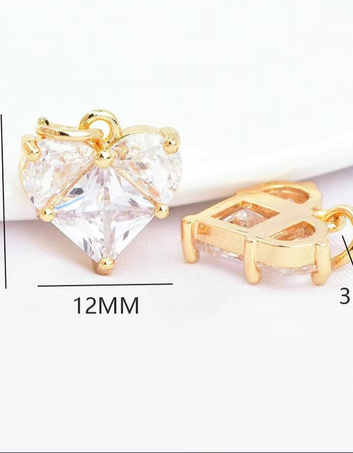 Load image into Gallery viewer, (280)4PCS 14X14.5Mm Hole 2.5MM 24K Gold Color Brass with Zircon Heart Charms Pendants High Quality Jewelry Findings Accessories
