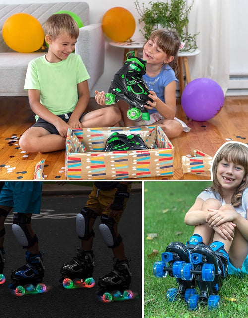 Load image into Gallery viewer, Kids Roller Skates for Boys Girls Kids, 4 Sizes Adjustable Quad Skates with All Light up Wheels - Birthday Gift for Indoor Outdoor Sports
