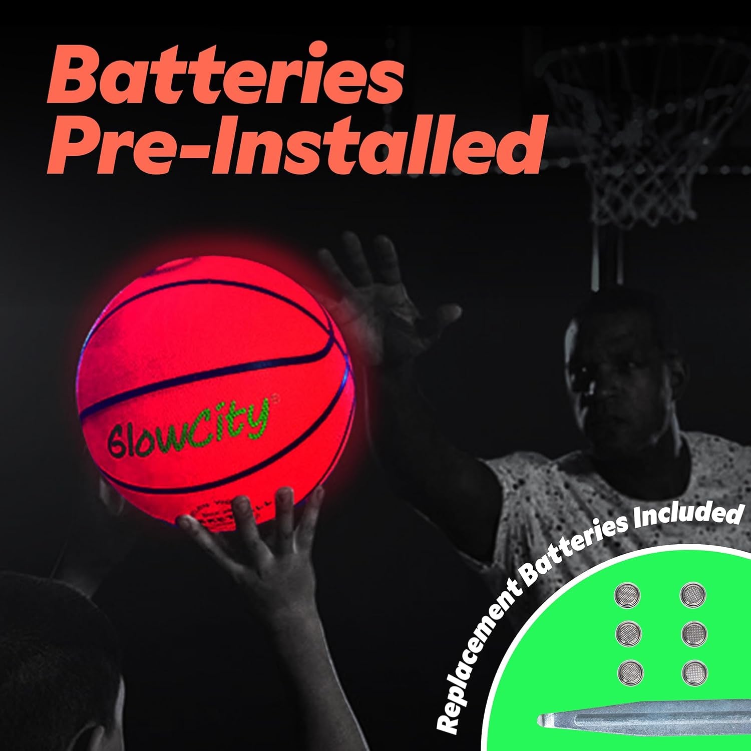 Glow in the Dark Basketball for Teen Boy - Glowing Red Basket Ball, Light up LED Toy for Night Ball Games - Sports Stuff & Gadgets for Kids Age 8 Years Old and Up. Great Gift for Boys & Girls