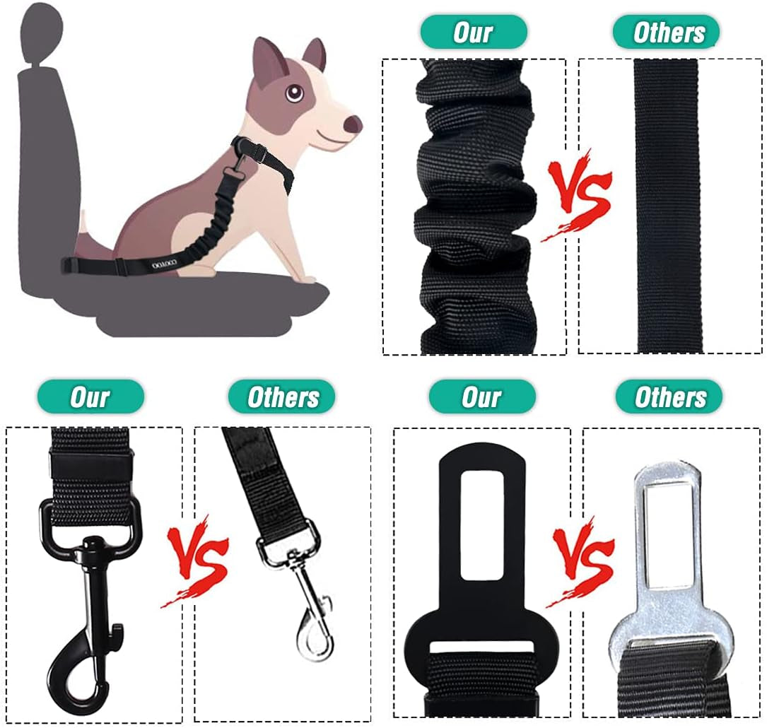 Dog Seat Belt,3 Piece Set Retractable Dog Car Harness Adjustable Dog Seat Belt for Vehicle Nylon Pet Safety Seat Belts Heavy Duty & Elastic