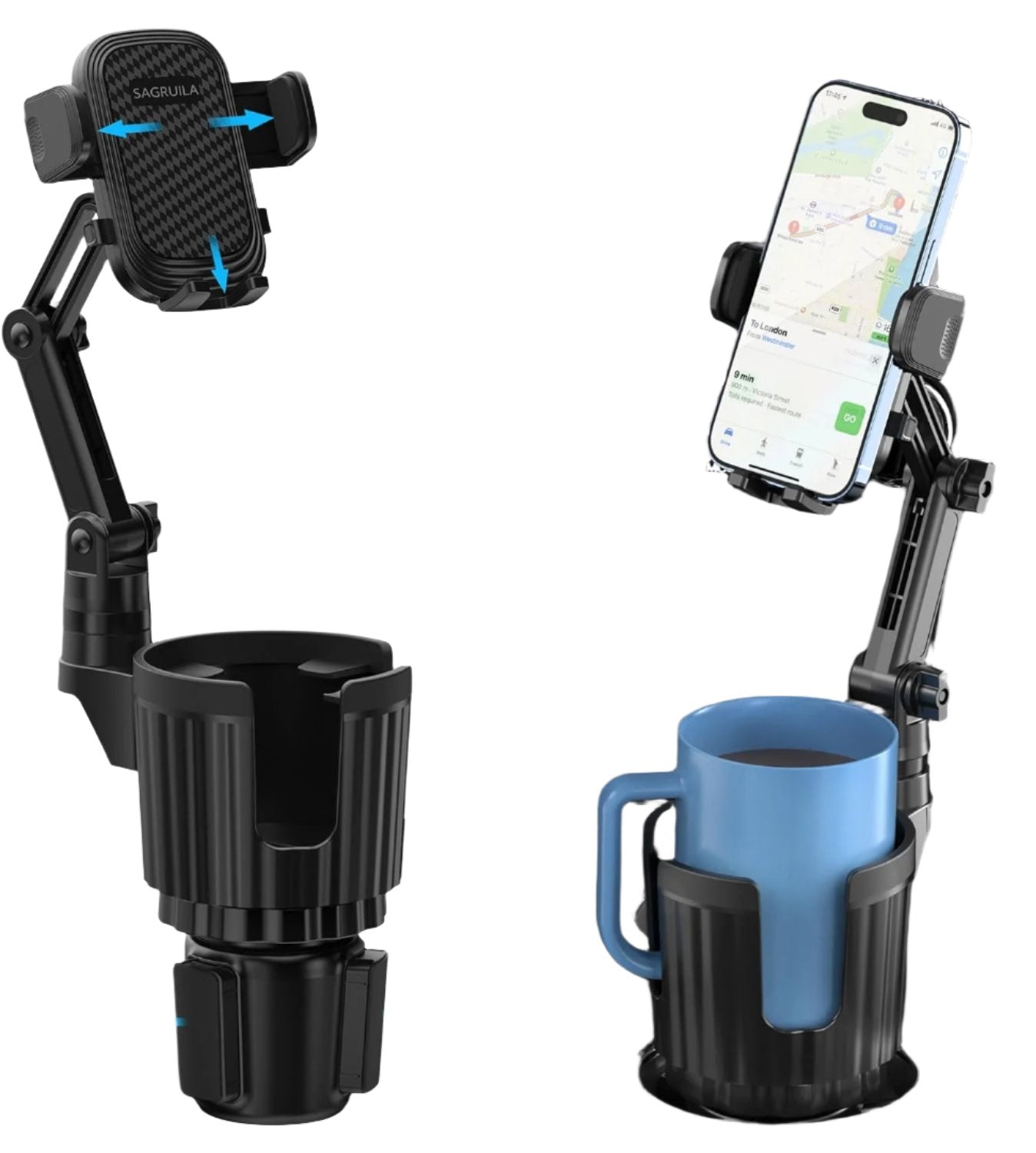 Cup Holder Phone Mount for Car, Car Cup Holder Phone Holder with Expandable Base, 2 in 1 Cup Phone Holder Adapter for Car, 360 Degree Rotating Neck, Fits All 4-7” Smartphones and Most Bottles