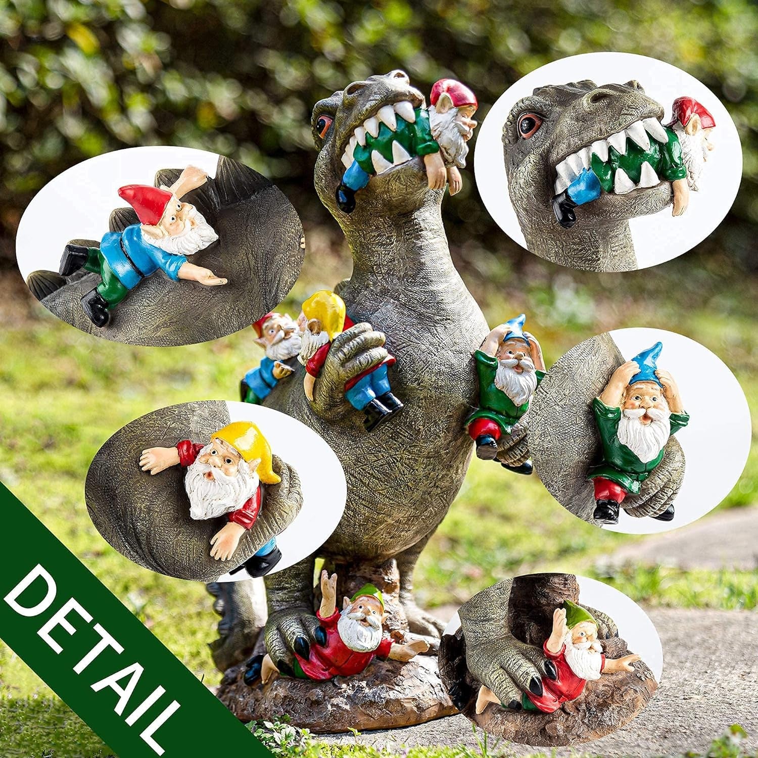 Garden Gnomes Statues Yard Decorations Outdoor Garden Decor, 14” Dinosaur Gnomes Garden Statues, Patio, Lawn Ornament, Gardening Gifts for Women for Housewarming