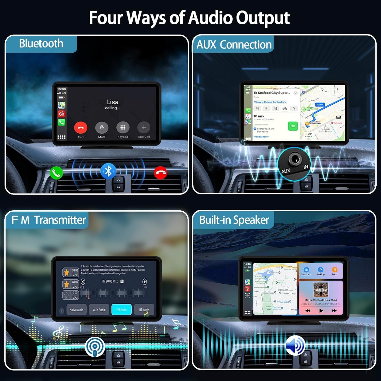 Apple Carplay Wireless Portable Touchscreen Car Stereo Bluetooth Voice Control 7" Apple Car Play & Android Auto Car Audio HD Screen with 1080P Backup Camera GPS Navigation/Mirror Link Fits All Cars