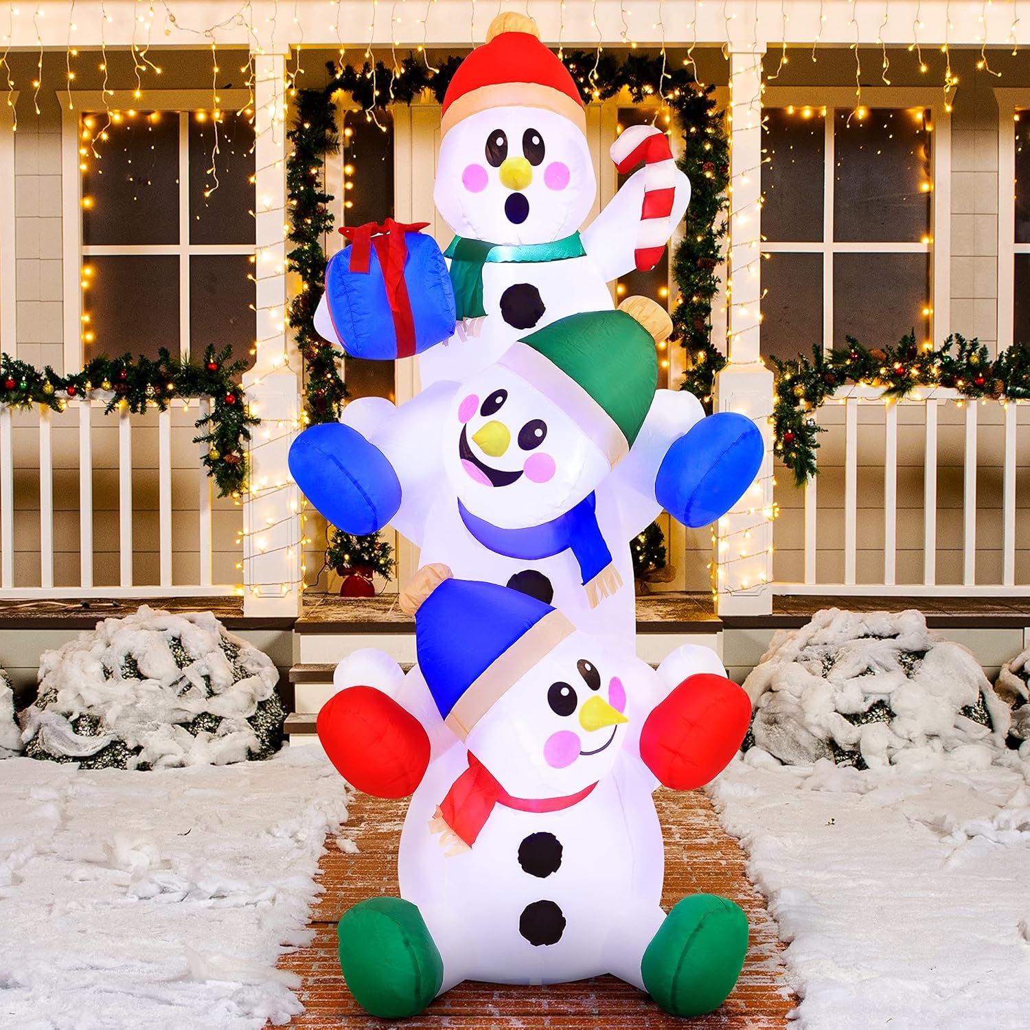 6 FT Christmas Inflatable Stacked Snowman with Build-In Leds Blow up Inflatables for Xmas Party, Home Indoor Outdoor Yard Garden Lawn Winter Décor