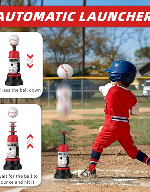 Load image into Gallery viewer, 3-In-1 T Ball Set - Adjustable Height, Hanging Tee Ball Set with Automatic Pitching Machine/6 Balls/Retractable Bat, T Ball Stand Suit for Outdoor, Sport Toys Gifts for Kids Boys Age 3+
