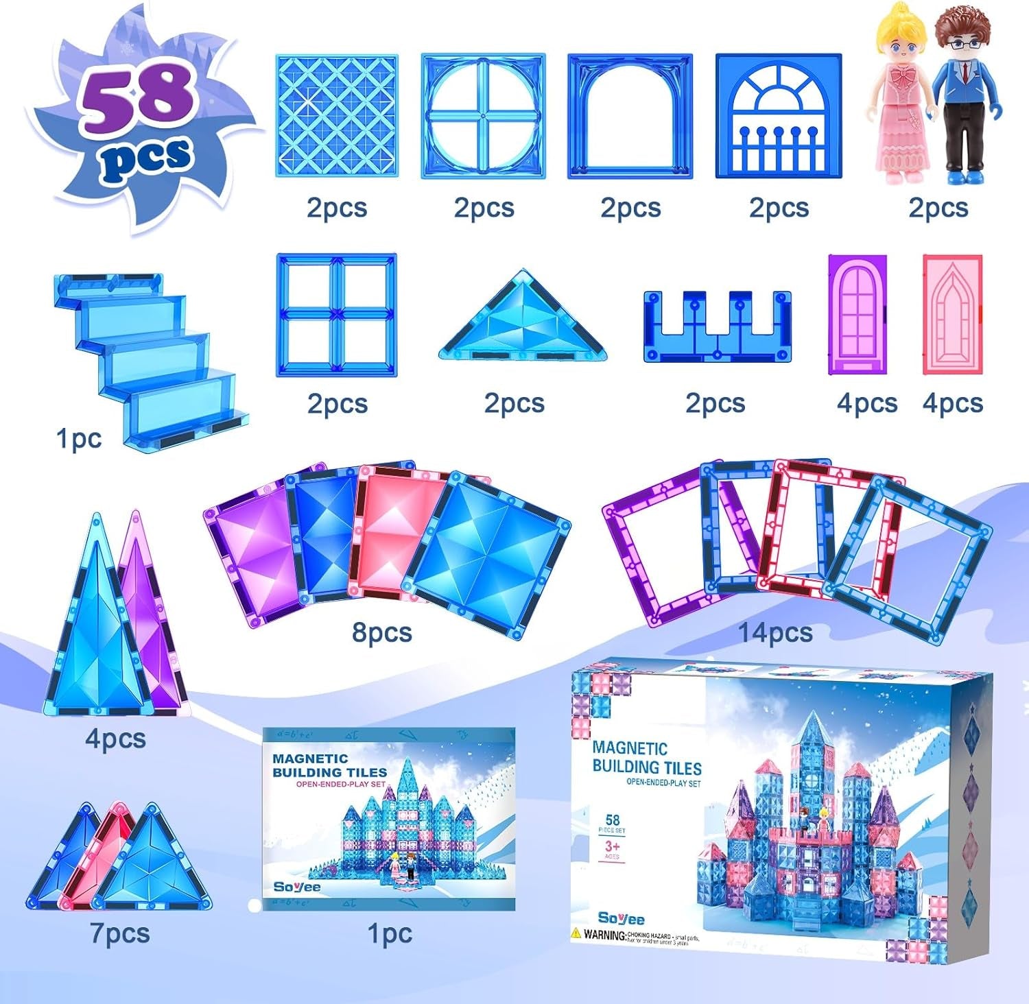 Diamond Magnetic Building Blocks - Frozen Princess Toys for 3-8 Year Old Girls & Boys - 3 4 5 6 Year Old Girl Birthday Xmas Present