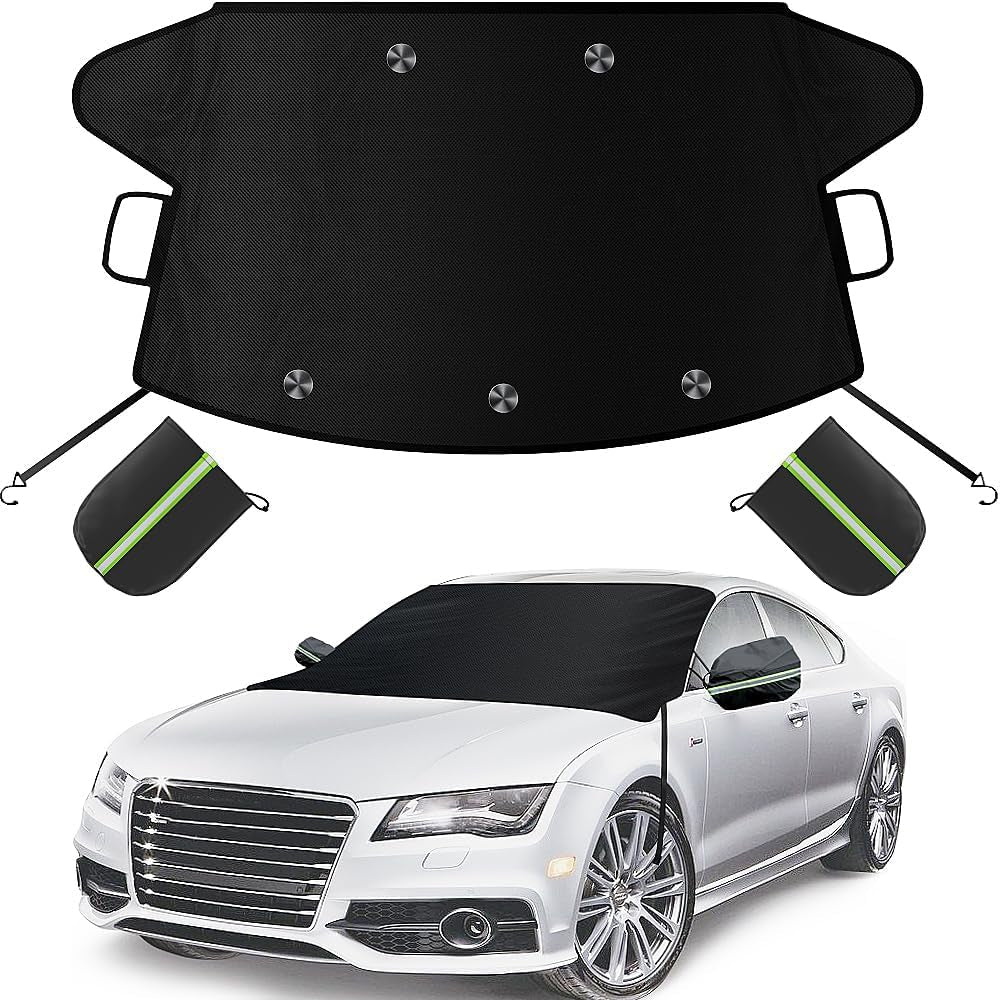 Car Windshield Cover for Ice and Snow, Windshield Snow Cover, Performance Brake Kits with Side Mirrors Cover for Snow, Ice, UV Fits Most Cars, Trucks, Vans, Suvs, Black