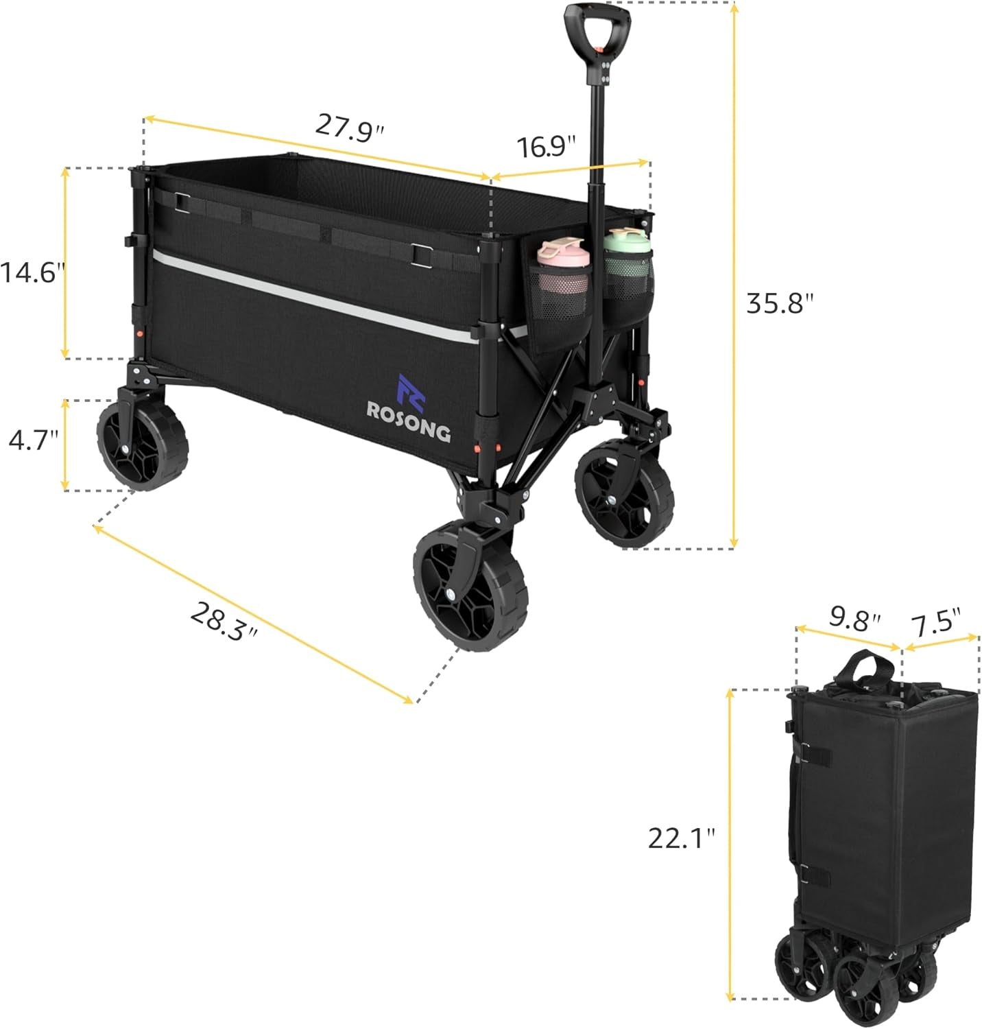 Collapsible Wagon Cart with Wheels Foldable - Folding Utility Heavy Duty Wagons Carts for Grocery Sports Garden Shopping Camping