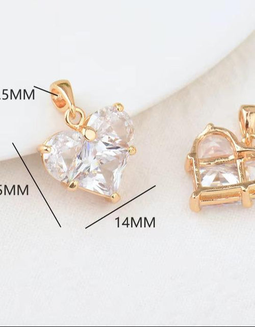 Load image into Gallery viewer, (280)4PCS 14X14.5Mm Hole 2.5MM 24K Gold Color Brass with Zircon Heart Charms Pendants High Quality Jewelry Findings Accessories
