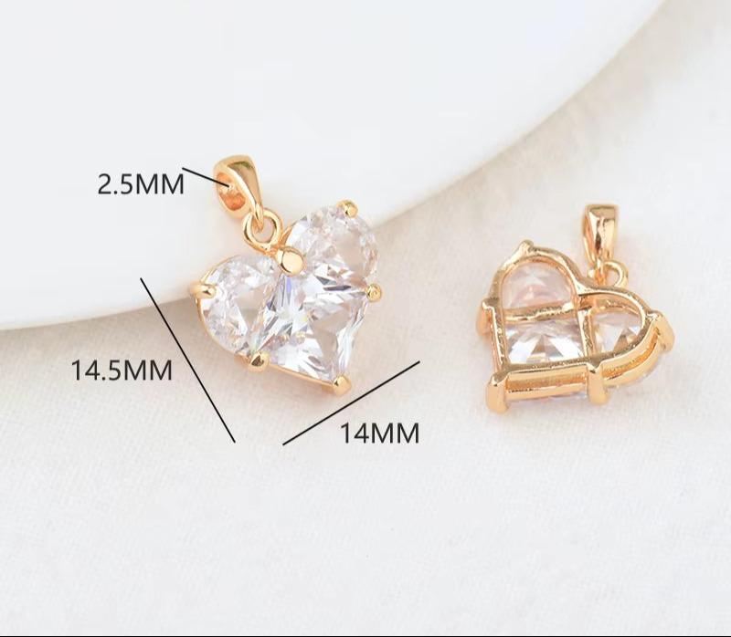 (280)4PCS 14X14.5Mm Hole 2.5MM 24K Gold Color Brass with Zircon Heart Charms Pendants High Quality Jewelry Findings Accessories