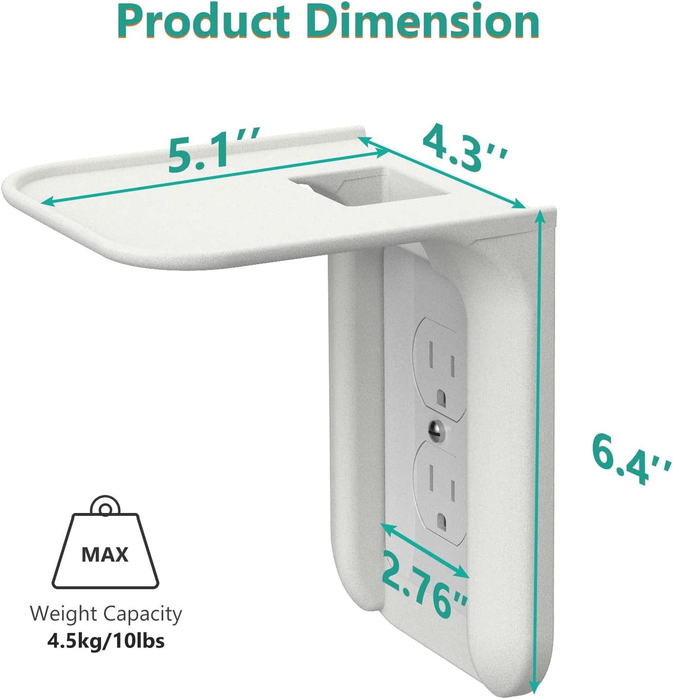 Outlet Shelf Wall Holder,Bathroom Wall Shelf up to 10Lbs Standard Vertical Duplex Wall Shelf Organizer for Smart Home Decor Space Saving Power Tools, Toothbrush (OLS001-W), 1 Pack, White