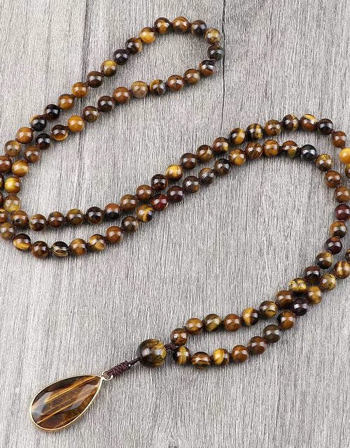 Load image into Gallery viewer, Vintage Design Tiger Eye Stone Necklace Handmade Knotted 6Mm 108 Mala Beads Necklaces Drop Pendant Women Men Yoga Jewelry Gifts
