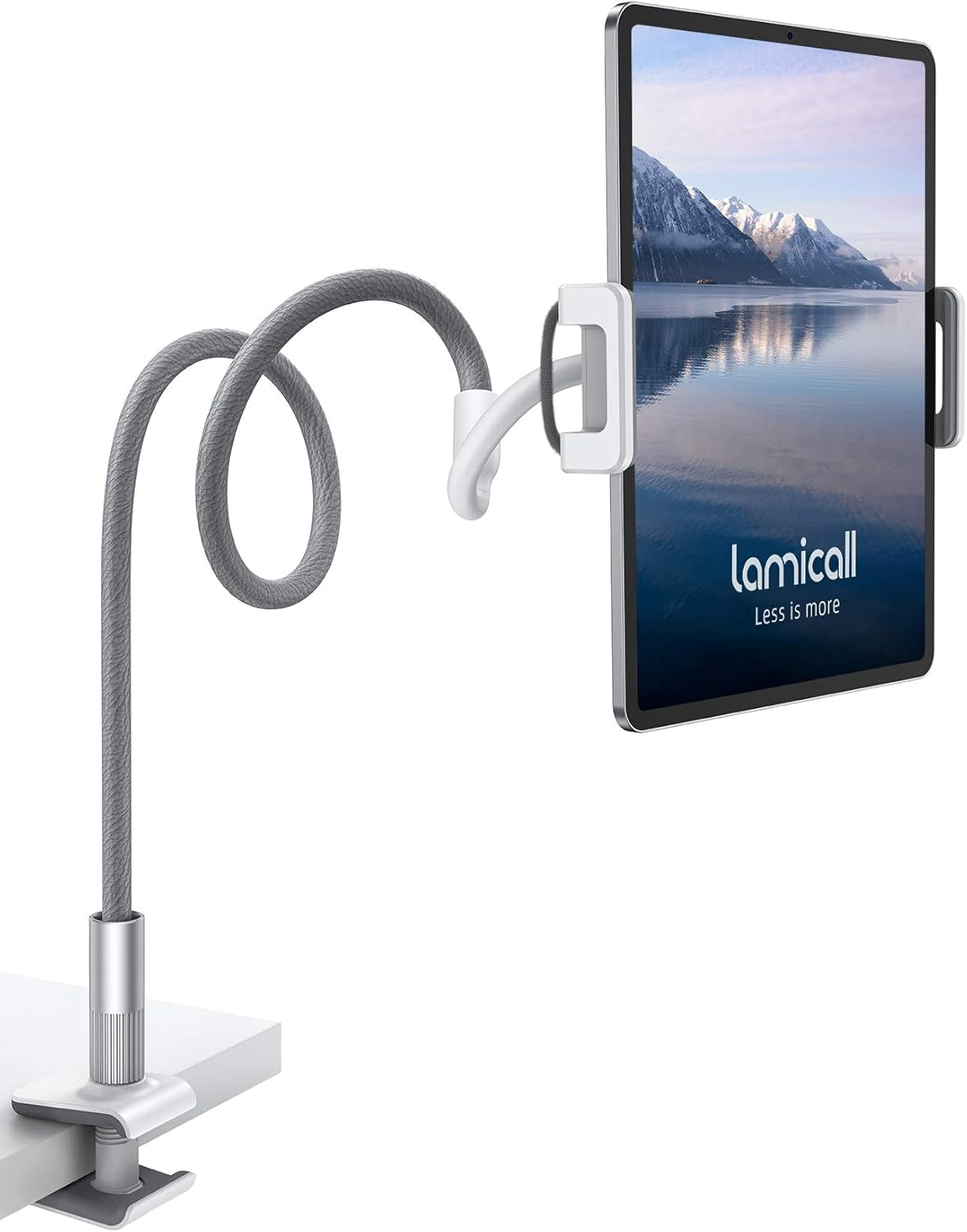 Gooseneck Tablet Holder, Tablet Stand : Flexible Arm Clip Tablet Mount Compatible with Ipad Mini Pro Air, Kindle, Switch, Galaxy Tabs, More 4.7-10.5" Devices - Gray