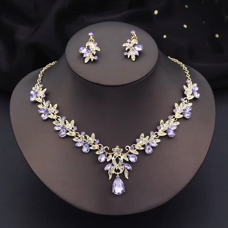 Elegant Fashion Necklace Sets for Women Dangle Earrings Princess Collar Two Piece Set Bride Jewelry Bridal Wedding Accessories