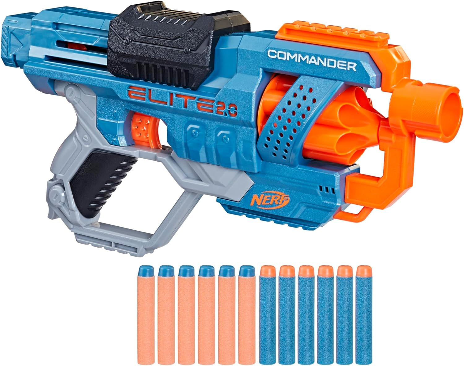 Elite 2.0 Commander RD-6 Dart Blaster, 12 Darts, 6-Dart Rotating Drum, Outdoor Toys, for Kids, Ages 8+