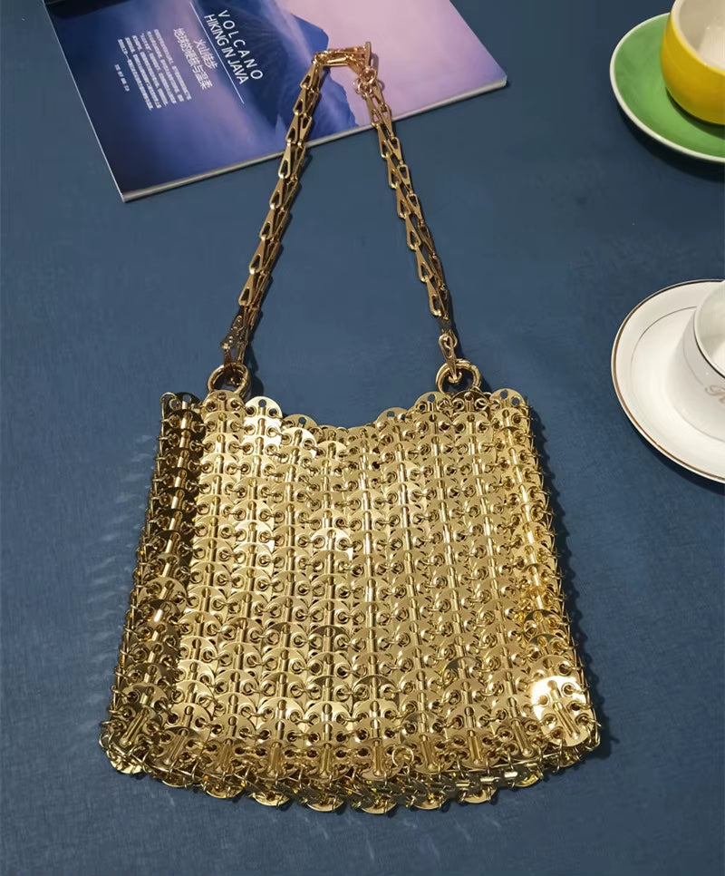 Luxury Designer Women'S Bag Trend Hand Woven Hollow Metal Chain Tote Bag Clutch Female Bag Travel Holiday Shoulder Bag Handbag