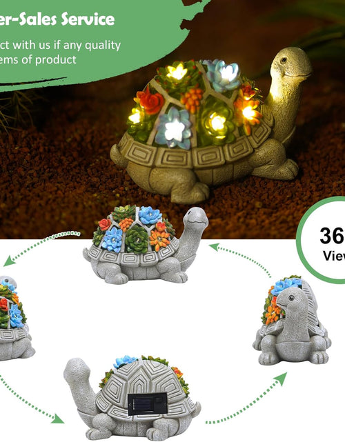 Load image into Gallery viewer, Solar Garden Outdoor Statues Turtle with Succulent and 7 LED Lights - Lawn Decor Tortoise Statue for Patio, Balcony, Yard Ornament - Unique Housewarming Gifts
