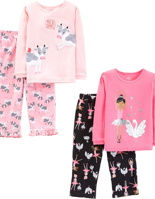 Load image into Gallery viewer, Girls&#39; 4-Piece Pajama Set (Cotton Top &amp; Fleece Bottom)
