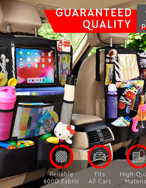 Load image into Gallery viewer, Backseat Car Organizer, Kick Mats Back Seat Protector with Touch Screen Tablet Holder, Back Seat Organizer for Kids, Travel Accessories with 9 Storage Pockets 2 Pack, Black
