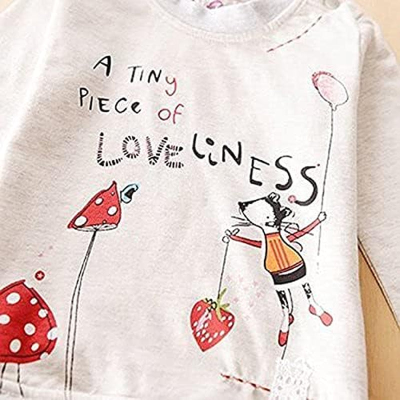 Toddler Girl Clothes Baby Girl Long Sleeve Top + Jeans Pants with Pockets 2 Piece Outfit Cartoon Clothing Set