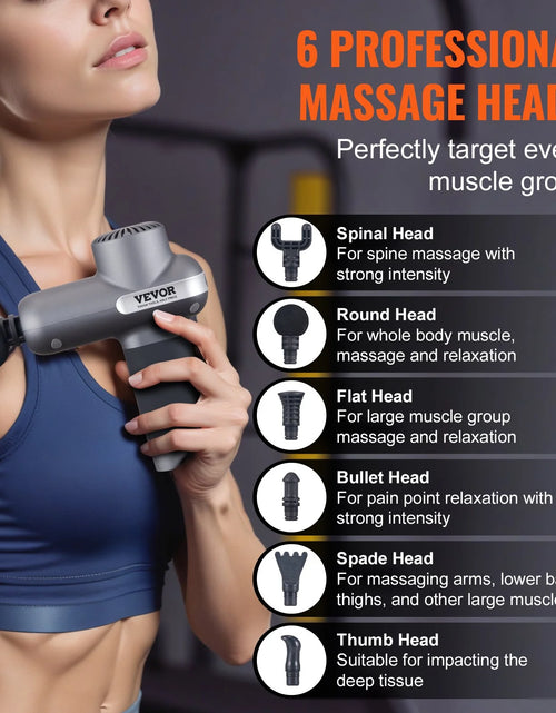 Load image into Gallery viewer, VEVOR Professional Deep Tissue Massage Gun - Percussion Muscle Massager for Athletes with 5 Speed Levels, 6 Interchangeable Massage Heads, 7.4V 2500mAh Battery, Handheld Electric Device for Pain Relief and Muscle Relaxation
