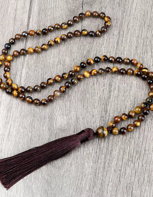 Load image into Gallery viewer, Vintage Design Tiger Eye Stone Necklace Handmade Knotted 6Mm 108 Mala Beads Necklaces Drop Pendant Women Men Yoga Jewelry Gifts
