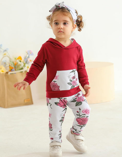 Load image into Gallery viewer, Baby Girl Clothes Long Sleeve Floral Hoodie Sweatshirt Pants with Pocket Headband Outfit Sets
