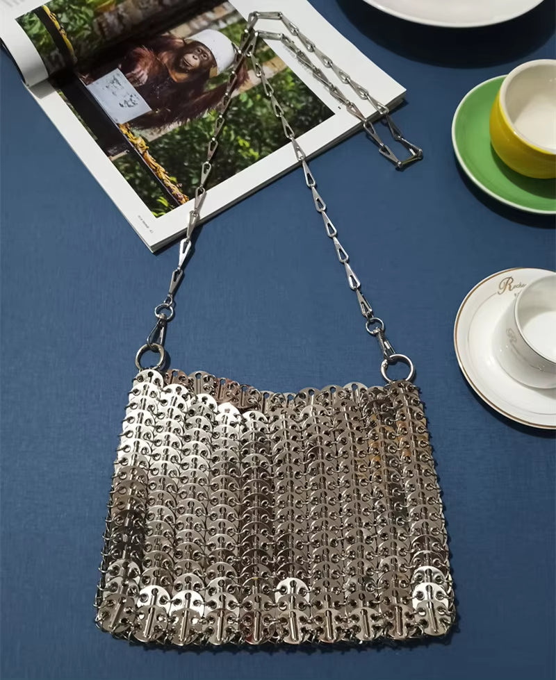 Luxury Designer Women'S Bag Trend Hand Woven Hollow Metal Chain Tote Bag Clutch Female Bag Travel Holiday Shoulder Bag Handbag