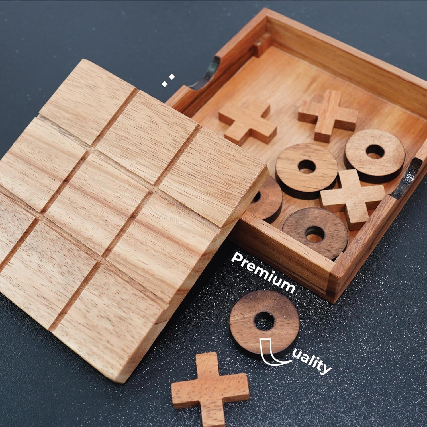 Wooden Tic Tac Toe Game - Brain Teaser Puzzles for Adults and Unique Gifts for Kids, Coffee Table Decor Living Room Decor Modern Wood Decor, Classic Board Games for Family (5.5 Inch)