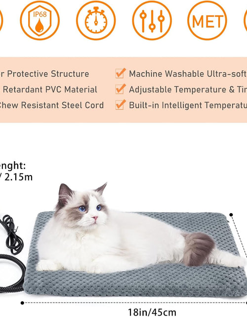 Load image into Gallery viewer, Heated Cat Bed, Waterproof Adjustable Temperature Dog Cat Heating Pad with Timer, Indoor Pet Heating Pad for Cats Dogs Electric Pads for Dogs Cats, Pet Heated Pad (S: 18&quot; X 16&quot;)
