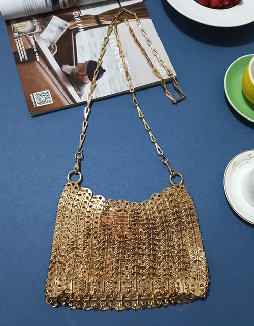 Load image into Gallery viewer, Luxury Designer Women&#39;S Bag Trend Hand Woven Hollow Metal Chain Tote Bag Clutch Female Bag Travel Holiday Shoulder Bag Handbag
