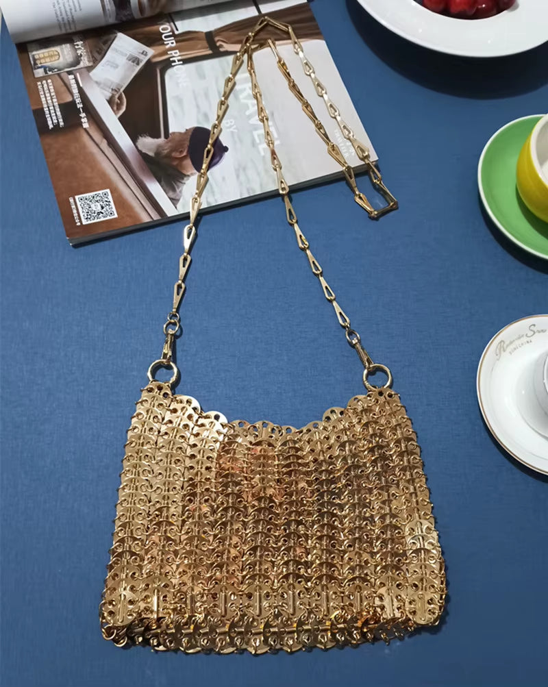 Luxury Designer Women'S Bag Trend Hand Woven Hollow Metal Chain Tote Bag Clutch Female Bag Travel Holiday Shoulder Bag Handbag