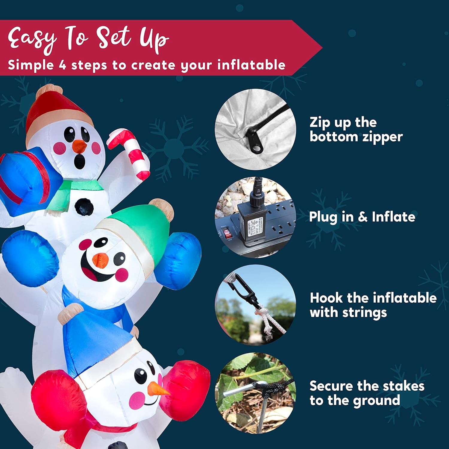 6 FT Christmas Inflatable Stacked Snowman with Build-In Leds Blow up Inflatables for Xmas Party, Home Indoor Outdoor Yard Garden Lawn Winter Décor