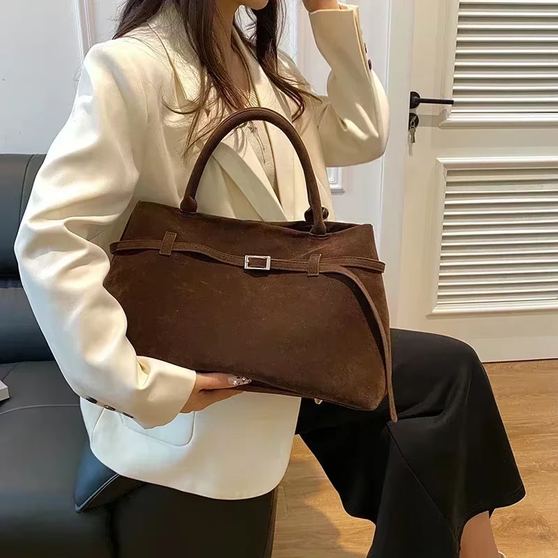 Buckle Decorative Design Solid Faux Suede Handbag Large Capacity Hasp Casual Tote 2024 Hot Sale Bags for Women Bolsas Femininas