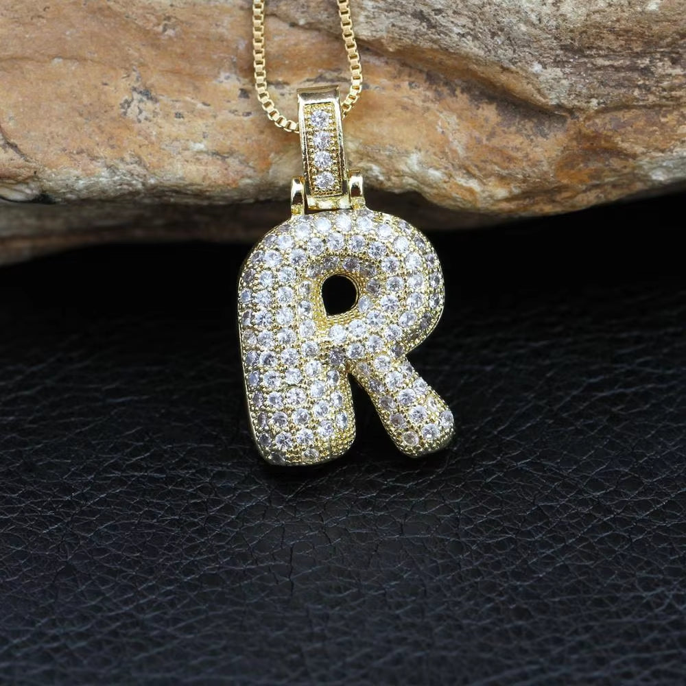 Fashion 26 Letters Necklace Custom Name Pendant Charm for Men and Women A-Z Alphabet Cubic Zircon Hip Hop Jewelry Gift