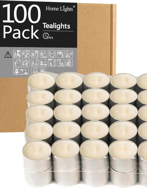 Load image into Gallery viewer, Homelights Unscented Tealight Candles - 100 Pack, 8Hr Smokeless White Votive Candles for Shabbat, Weddings, Home Decor
