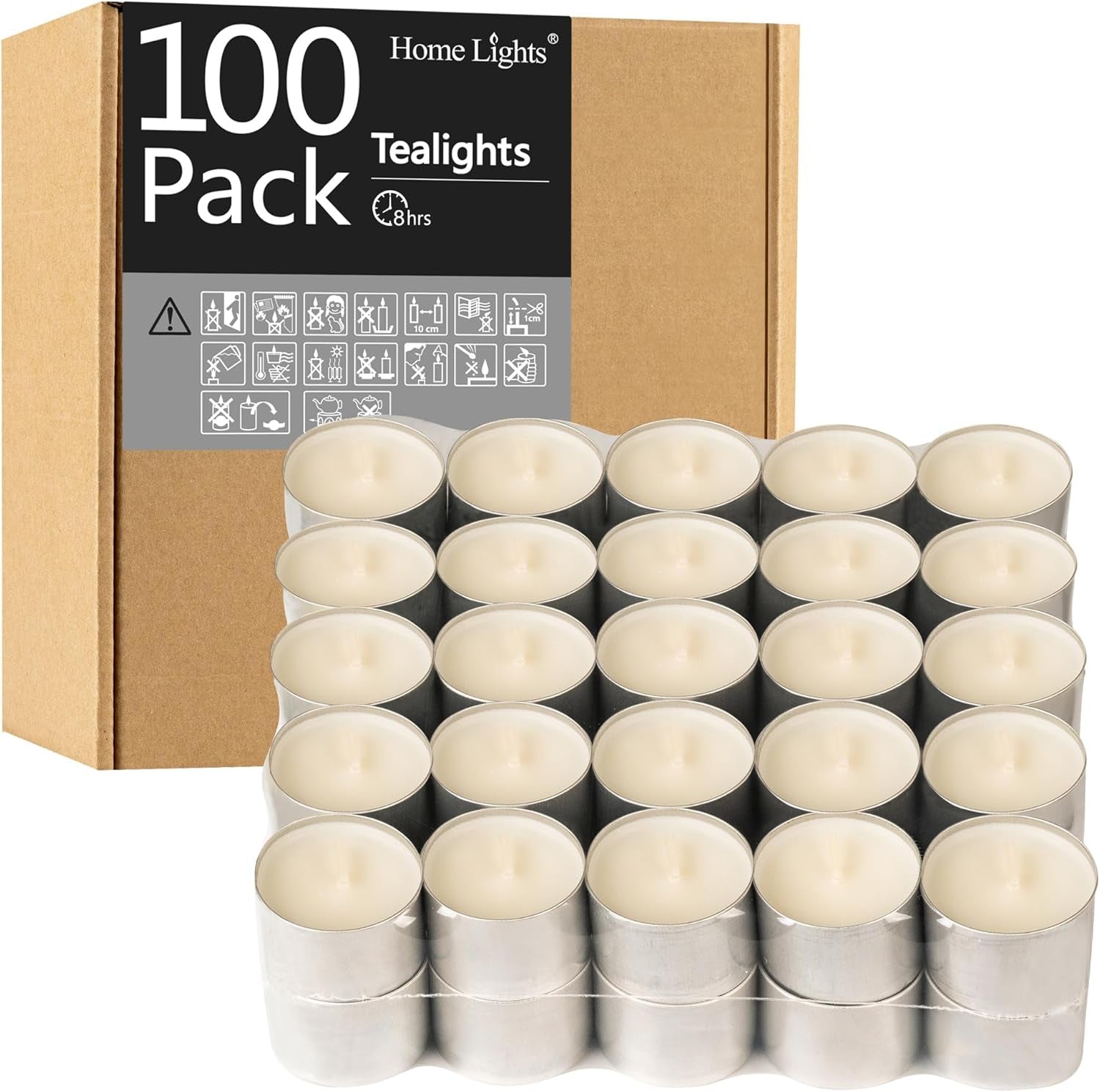 Homelights Unscented Tealight Candles - 100 Pack, 8Hr Smokeless White Votive Candles for Shabbat, Weddings, Home Decor