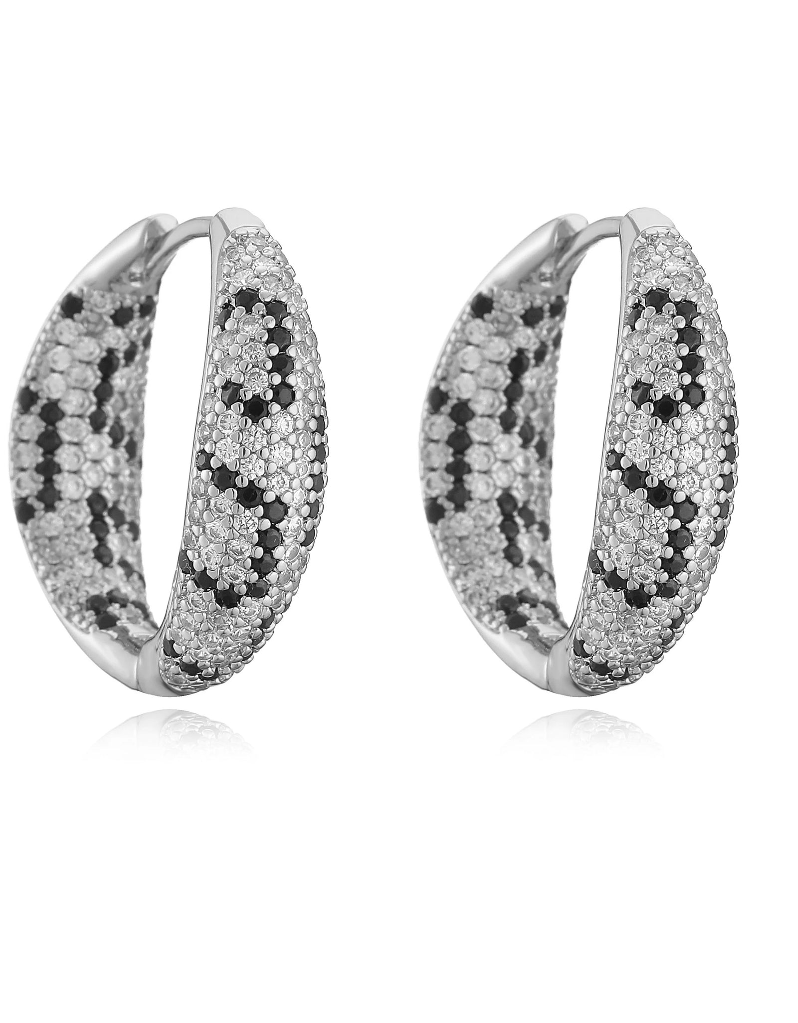 ,Leopard Print Hoop Earrings Rings Necklace Fashion Black White Cubic Zirconia Women Geometric Jewelry Set