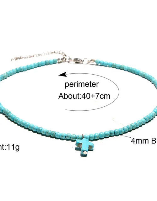 Load image into Gallery viewer, Women Bohemian Necklace 16 Inch Choker Collar 4Mm Stone Beads Cross Colar Girlfriend Gift Beach Jewelry Accessories
