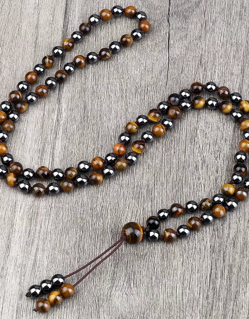 Load image into Gallery viewer, Vintage Design Tiger Eye Stone Necklace Handmade Knotted 6Mm 108 Mala Beads Necklaces Drop Pendant Women Men Yoga Jewelry Gifts
