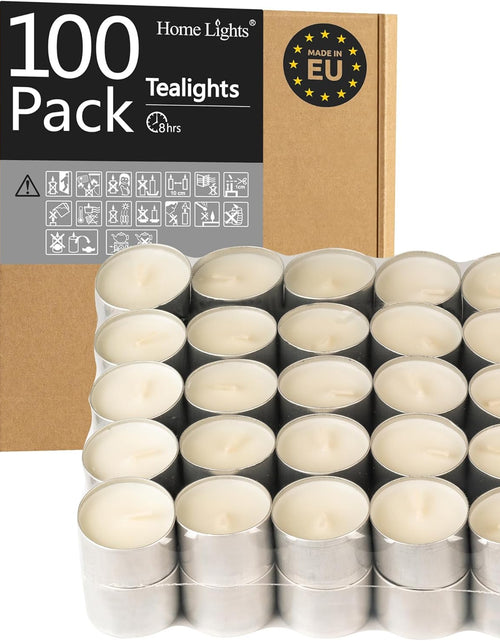 Load image into Gallery viewer, Homelights Unscented Tealight Candles - 100 Pack, 8Hr Smokeless White Votive Candles for Shabbat, Weddings, Home Decor
