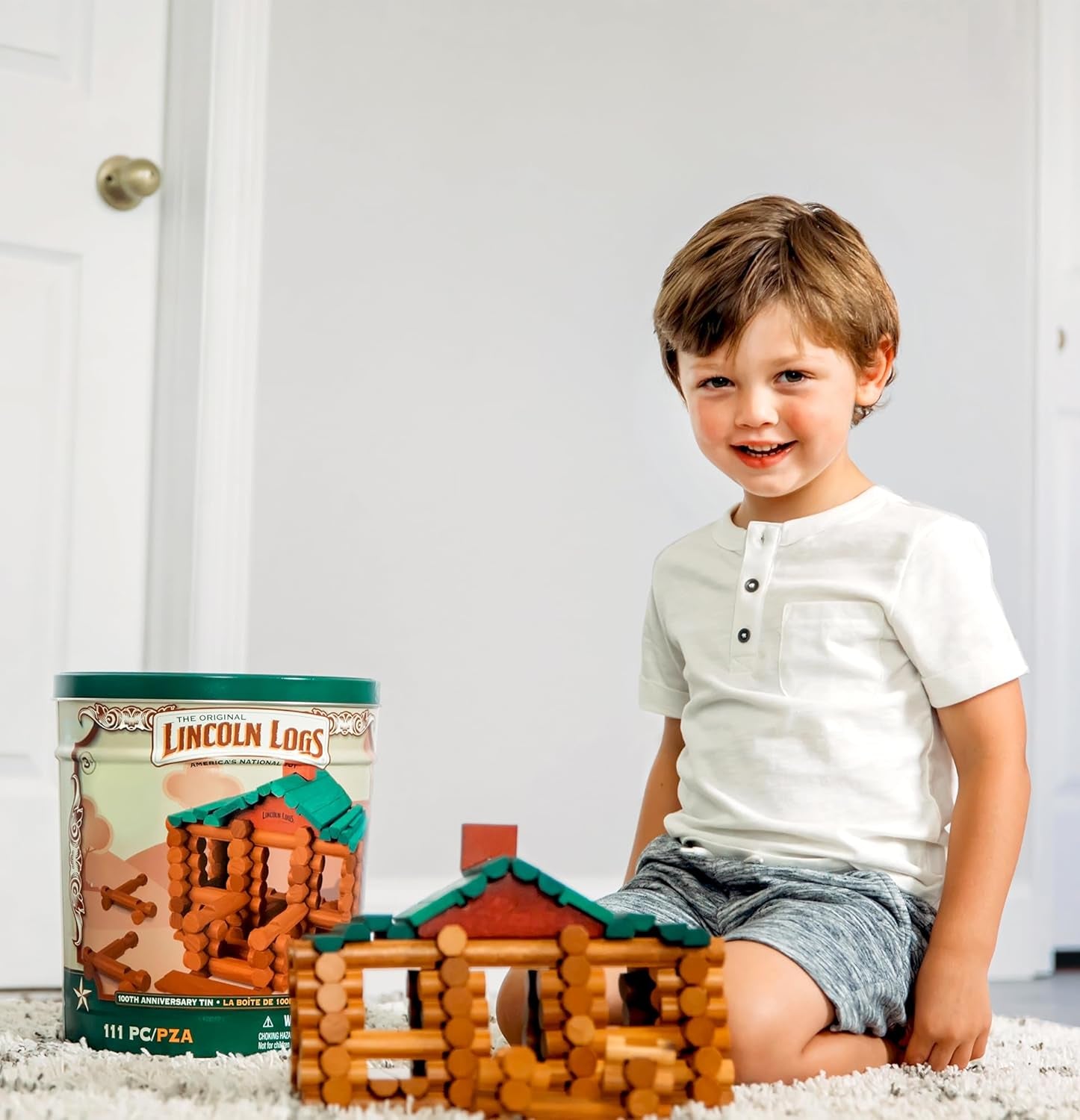 Lincoln Logs – 100Th Anniversary Tin, 111 Pieces, Real Wood Logs - Ages 3+ - Best Retro Building Gift Set for Boys/Girls - Creative Construction Engineering - Preschool Education Toy