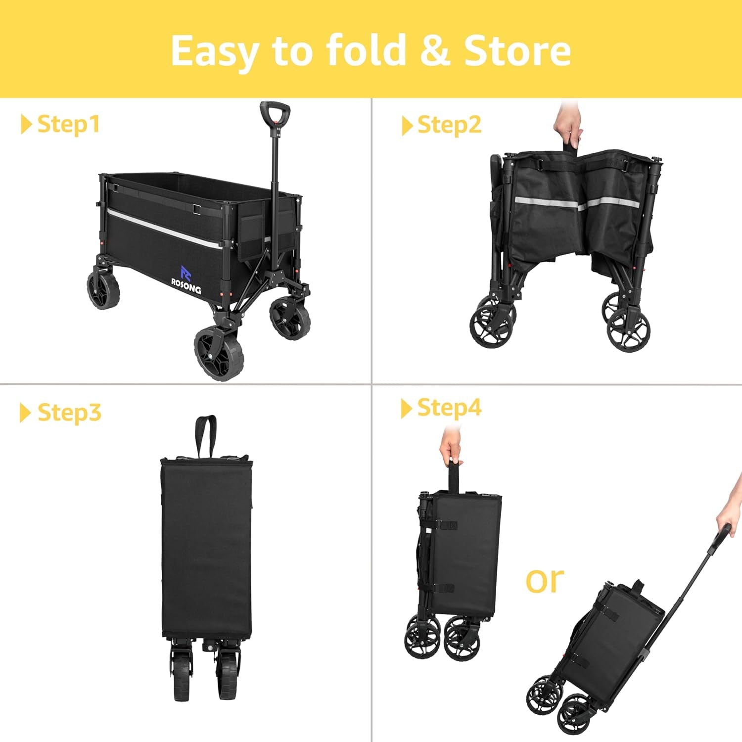 Collapsible Wagon Cart with Wheels Foldable - Folding Utility Heavy Duty Wagons Carts for Grocery Sports Garden Shopping Camping