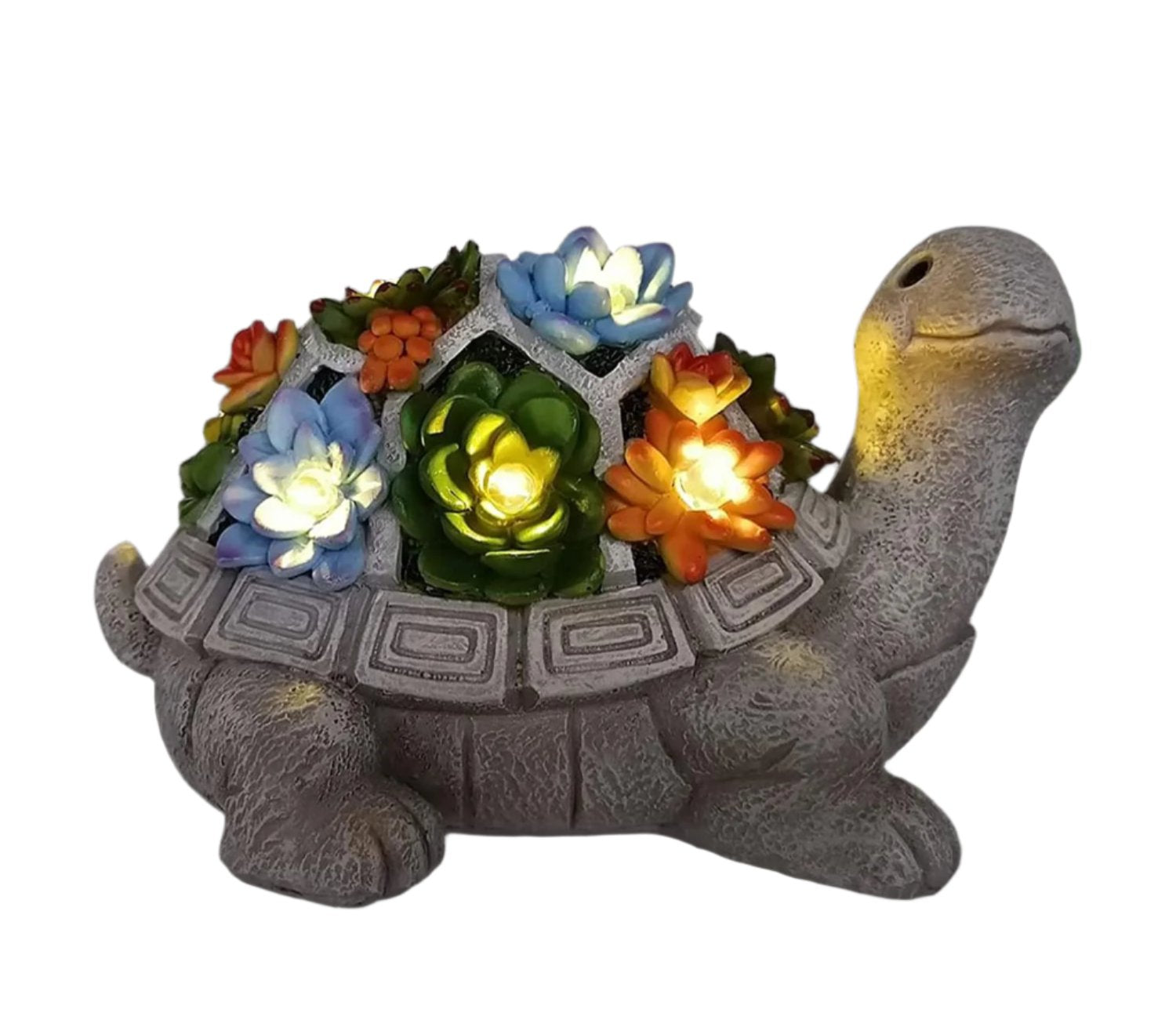 Solar Garden Outdoor Statues Turtle with Succulent and 7 LED Lights - Lawn Decor Tortoise Statue for Patio, Balcony, Yard Ornament - Unique Housewarming Gifts