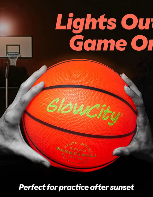 Load image into Gallery viewer, Glow in the Dark Basketball for Teen Boy - Glowing Red Basket Ball, Light up LED Toy for Night Ball Games - Sports Stuff &amp; Gadgets for Kids Age 8 Years Old and Up. Great Gift for Boys &amp; Girls
