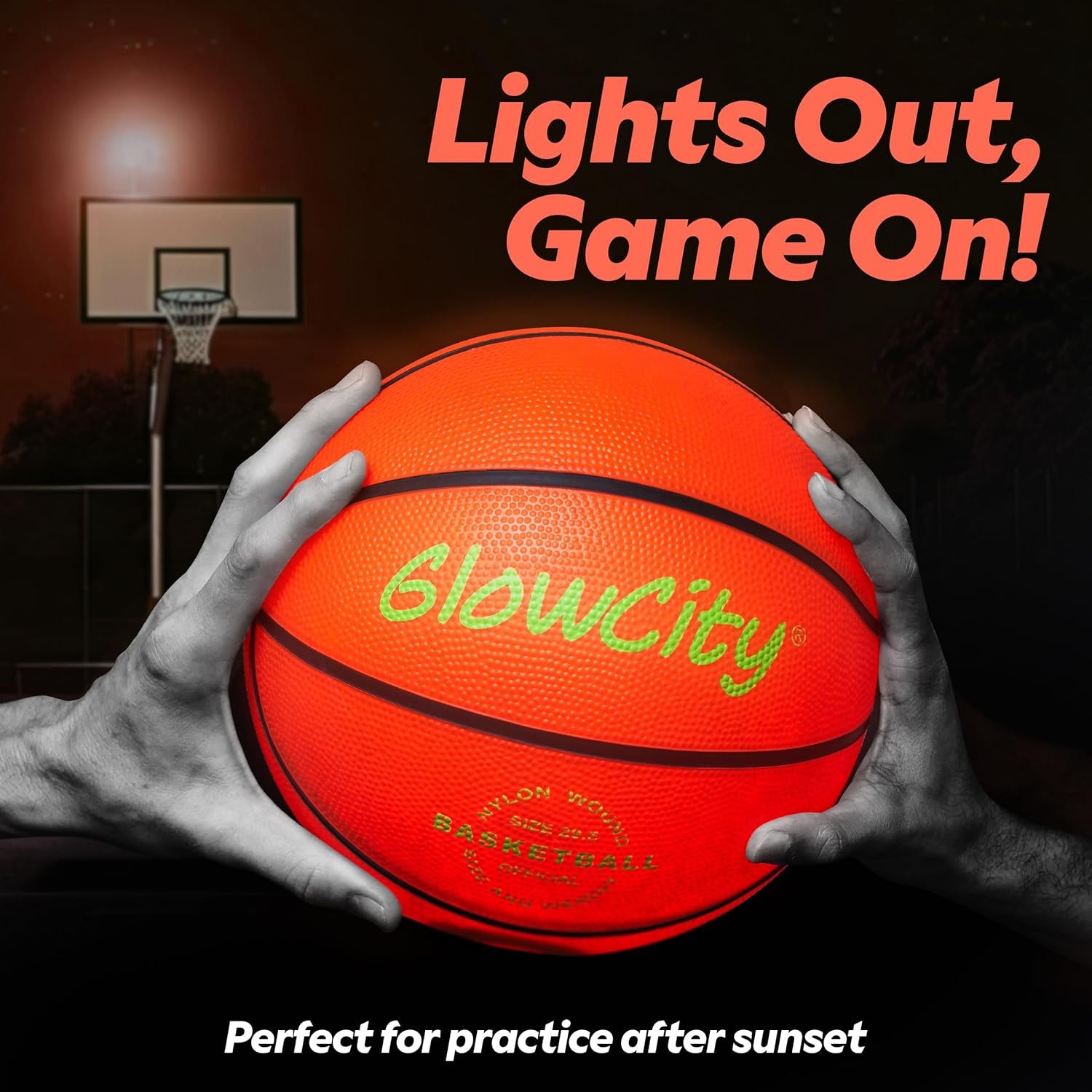 Glow in the Dark Basketball for Teen Boy - Glowing Red Basket Ball, Light up LED Toy for Night Ball Games - Sports Stuff & Gadgets for Kids Age 8 Years Old and Up. Great Gift for Boys & Girls