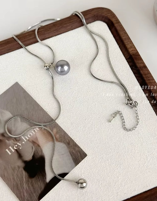 Load image into Gallery viewer, Long Adjustable Gray Pearl Pendant Sweater Chain Necklace for Women&#39;S Fashion Luxury Neckchain Jewelry
