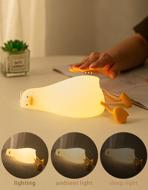 Load image into Gallery viewer, LED Lying Flat Duck Night Light, 3 Level Dimmable Nursery Nightlight,Cute Lamps Silicone Squishy Light up Duck,Rechargeable Bedside Touch Lamp for Breastfeeding Toddler Baby Kids Decor
