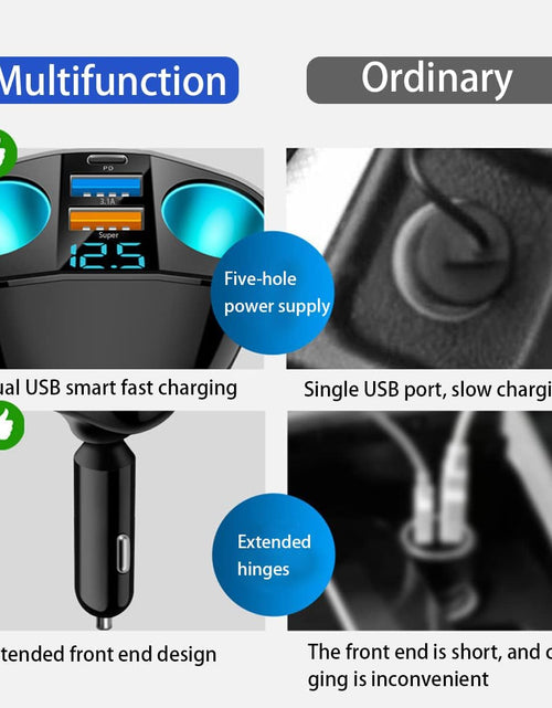 Load image into Gallery viewer, Car Cigarette Lighter Splitter, 2-Socket Cigarette Lighter Adapter with LED Voltmeter, Dual USB QC3.0 Type-C 20W PD Fast Car Charger, 12V/24V Car Splitter Adapter for Smart Phone GPS Dash Cam
