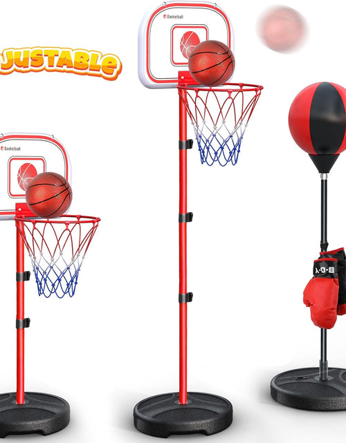 Load image into Gallery viewer, 2 in 1 Kids Basketball Hoop and Punching Bag,Adjustable Stand with Boxing Gloves, Christmas Birthday Gifts for 2 3 4 5 6 7 8 Years Old Boys Girls,Indoor and Outdoor Toys
